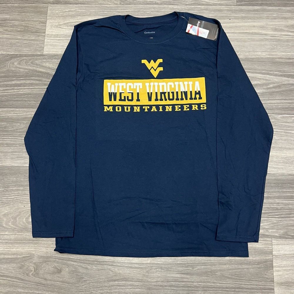 Captivating West Virginia Mountaineers Men Large Navy Blue Long Sleeve T-Shirt‎